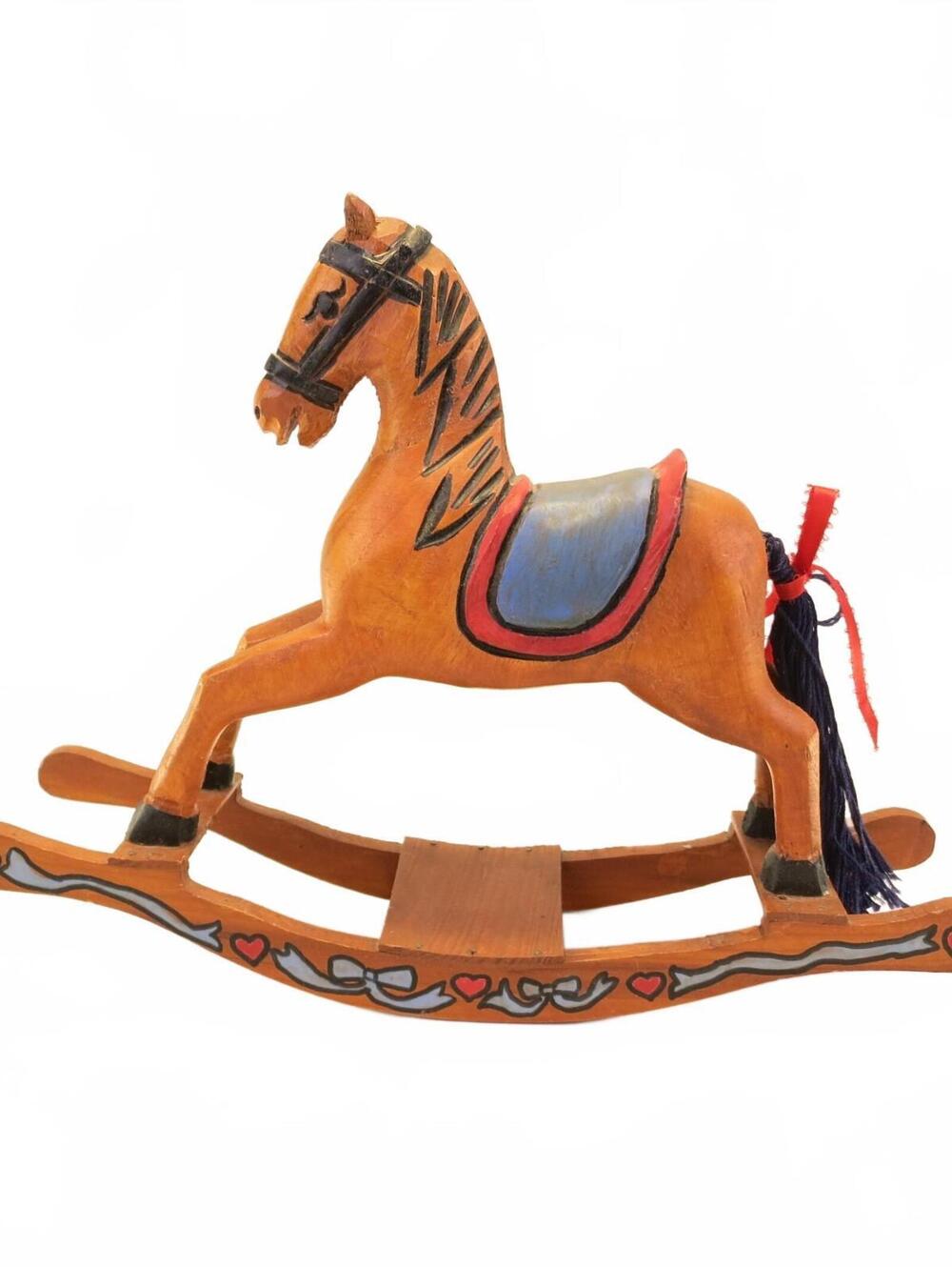 Handcrafted Wooden Rocking Horse Toy with Painted Details 8.75" tall